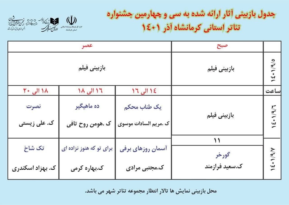 دبیر سی و چهارمین دوره خبر داد؛

انتشار جدول بازبینی آثار جشنواره تئاتر استانی کرمانشاه