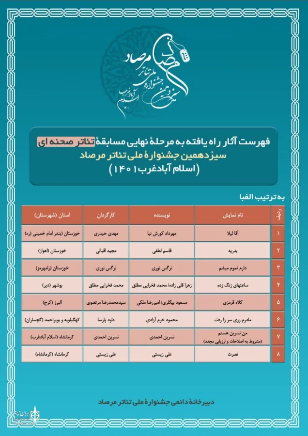 معرفی آثار راه‌یافته به جشنواره ملی تئاتر مرصاد 3